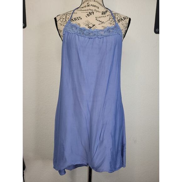 Victorias Secret Satin Mini Dress Womens Sz M Lace Trim 90's Fairy Blue Purple - Picture 2 of 16